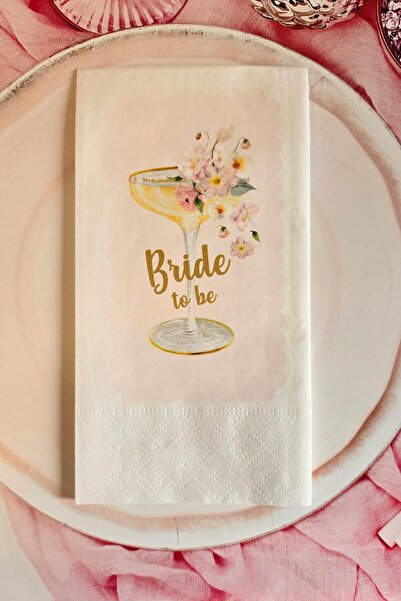PEKSHOP Bride to be Kadeh ve Çiçekli Bekarlığa Veda Peçetesi 20li