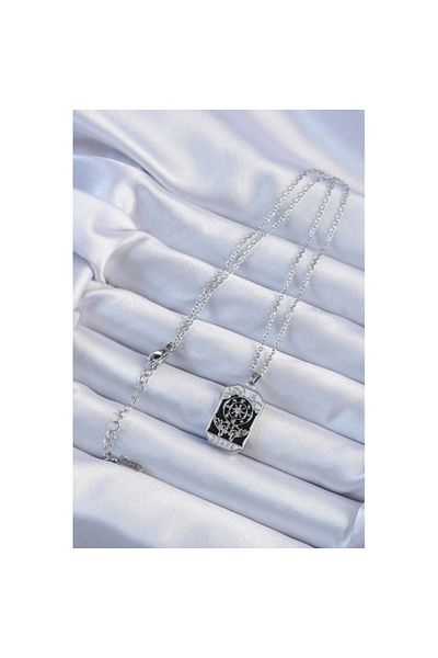 Skygo 316L Steel Chain Silver Color Engraved Black Enamel Tarot Necklace - Tj-Bko9237