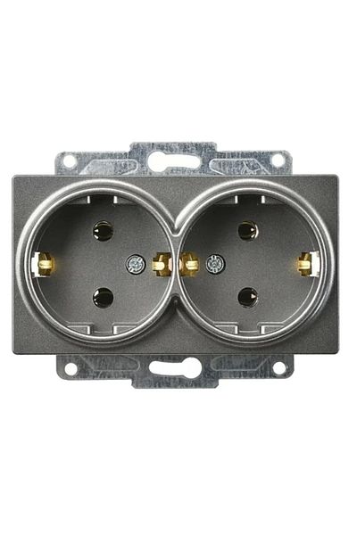 Günsan Eqona Metallic Smoked Recessed Double Grounded Socket Button Mechanism