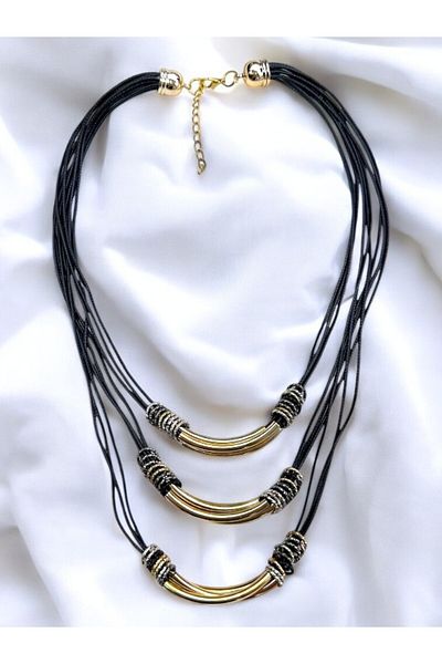 PETEK AKSESUAR Leather Rope Multi Rondela Necklace
