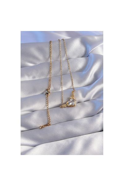 Skygo 316L Steel Chain Gold Color Zircon Stone Winged Heart Necklace - Tj-Bko8778