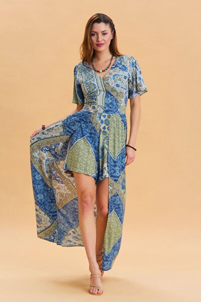 Los banditos Salopetă boemă de damă cu gât cu șarmuire și elastic pentru pantaloni