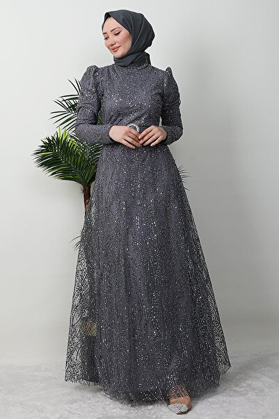 giz astore Simli Abiye Koyu Gri