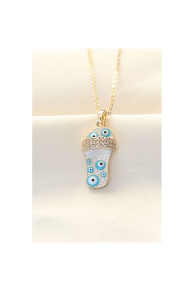Skygo Gold Colored 316L Zircon Stone Evil Eye Beaded Slippers Necklace - TJ-BKO8496