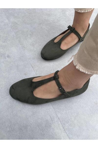 Elvinin Tarzı Lose Khaki Color Buckle Detailed Women's Ballerinas