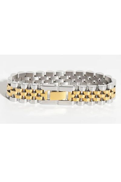 H&S AKSESUAR Silver & Gold Color Rlx Bracelet ,Men's Steel Bracelet ,Men's Tag Cord Bracelet ,Jubilee Bracelet