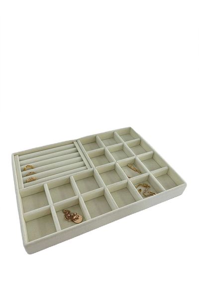 MeGass Dekor Domestic Production Baku Model Suede Cream Colored Drawer Jewelry Stand with Compartment and Drip