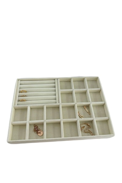 MeGass Dekor Μοντέλο Εγχώριας Παραγωγής Baku Suede Cream Color Διαμέρισμα-Συρταριέρα Βάση κοσμημάτων