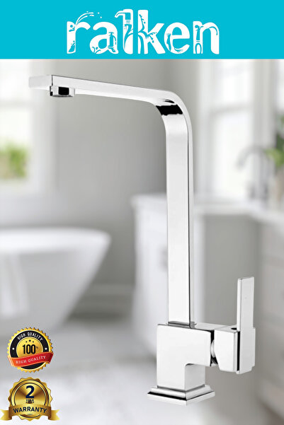 RALKEN Krom Lüx Kare Model Eviye Mutfak Bataryası Musluğu - %100 Pirinç, Pasl...