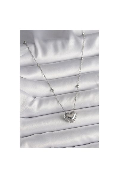 Skygo 316L Steel Silver Color Topcuk Detail Chain Heart Model Women's Necklace - Tj-Bko9773