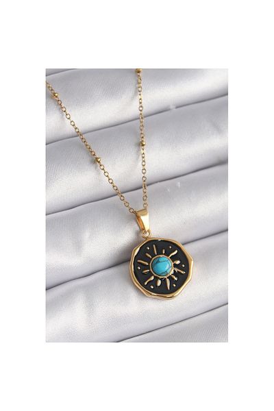 Skygo 316L Steel Gold Color Blue Beads Sun Processing Locket Model Women's Necklace - Tj-Bko9524
