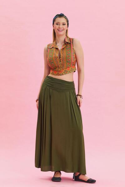 Los banditos Fusta autentică cu detaliu drapat și talie elastică