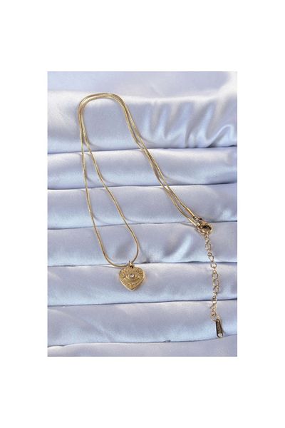 Skygo 316L Gold Color Zircon Stone Embroidered Eye Detail Heart Necklace - Tj-Bko9286