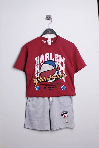 PaytoKids Burgundy Gray Basketball Ball Printed Textured Shorts Suit