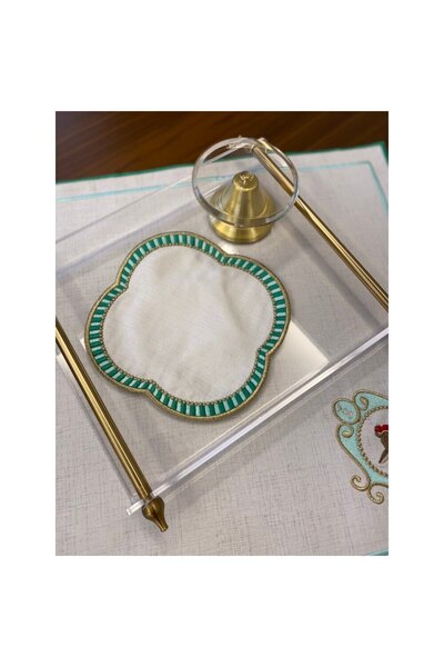 Denef Home منديل كوكتيل أخضر من Dnf Love Birds 2 قطعة - قاعدة أكواب، كتان مقا...