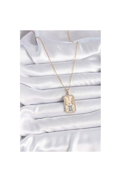 Skygo 316L Steel Gold Color Chain Gemini Zodiac Sign Women's Necklace with Zircon Stone - Tj-Bko9468