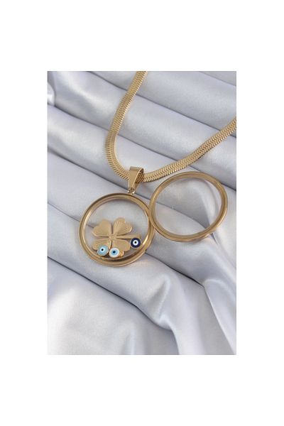 Skygo 316L Steel Gold Color Italian Chain Openable Bell Clover Figure Model Women's Necklace - TJ-BKO8281