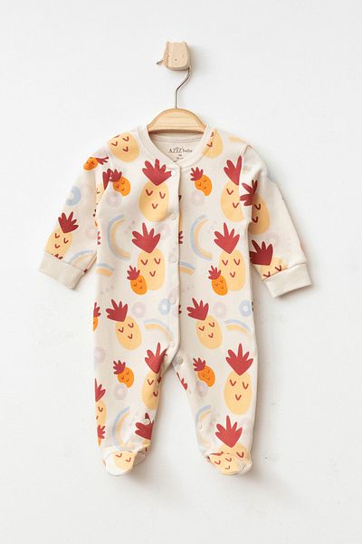 Aziz Bebe Baby Girl Snap Fastener Pineapple Patterned Booties Jumpsuit 0 Month - 6 Months