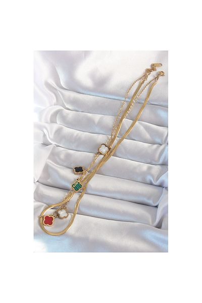 Skygo Gold Colored 316l Steel Italian Chain Enamel Clover Necklace - Tj-bko8973