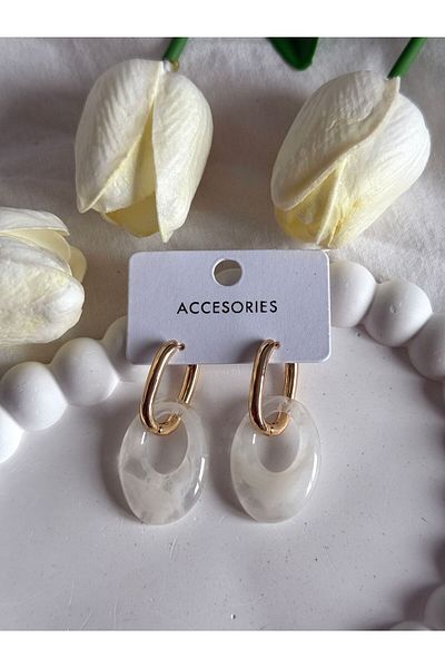 Home Women Earrings White Color Gold Detail