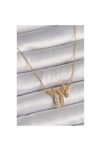Skygo 316L Steel Gold Color Chain Zircon Stone Butterfly Model Dangle Detail Women's Necklace - Tj-Bko9652