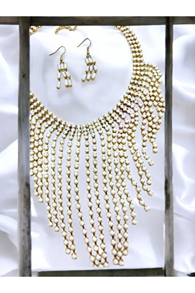 PETEK AKSESUAR Franjed Dangle Necklace Earring Set