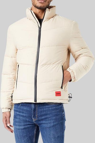 HUGO Stand Collar Men's Coat Beige