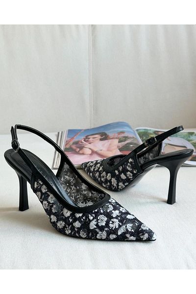 Zuum Pantofi cu toc de damă cu broderie florală Lista - negru