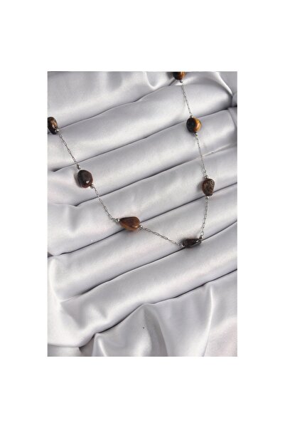 Skygo 316L Steel Silver Color Chain Brown Natural Stone Model Women's Necklace - Tj-Bko9662