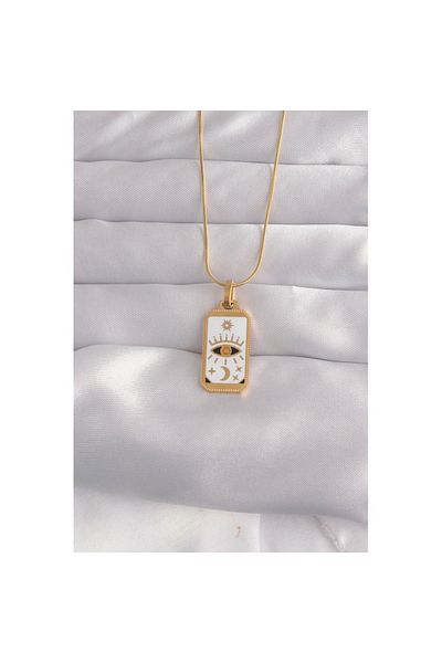 Skygo White Enamel 316L Steel Gold Eye Figure Tarot Necklace - Tj-Bko9037