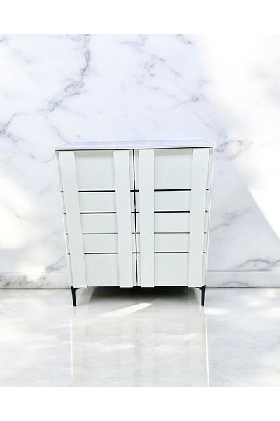 TrentonGCC Crisp White Accent Cabinet - Modern Double Door Storage with Slat Detail