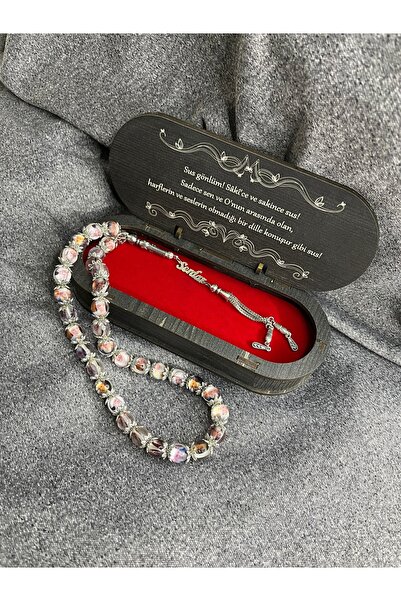 Çelik Kişiye Özel Resimli Epoksi Tesbih, Ahşap Kutu ve Gümüş İsimle Özel Tasarım