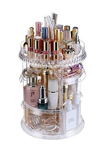 COOYA Storage Box, Cosmetic & Toiletry Bags, 360 Degree Rotating Makeup Organizer Clear