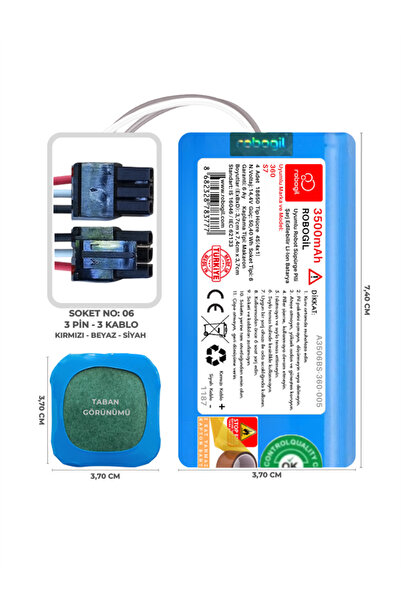 ROBOGİL 360 S7 3500mah Pili Uyumlu Robot Süpürge Bataryası A3506bs-360-005