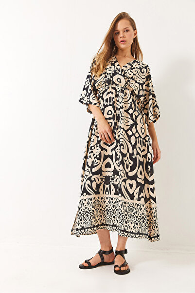 Bianco Lucci Γυναικείο φόρεμα βισκόζης με διπλό στήθος με σχέδιο με σχισμή λεπτομέρεια 60284018