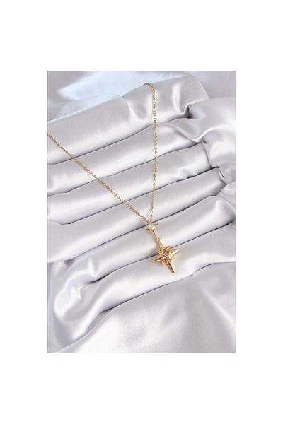 Skygo Gold Colored 316l Steel Zircon Stone Polar Star Model Women's Necklace - Tj-bko8331