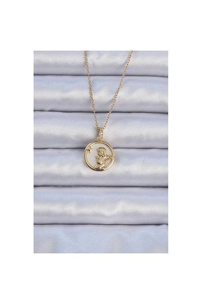 Skygo 316L Steel Chain Gold Color Zircon Stone Enamel Angel Necklace - Tj-Bko9085
