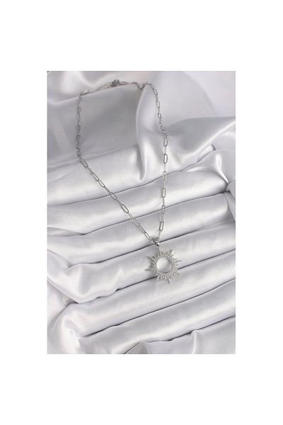 Skygo 316L Steel Silver Color Chain Zircon Stone Sun Model Women's Necklace - Tj-Bko9602