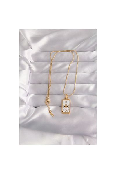 Skygo White Enamel 316L Steel Gold Eye Figure Tarot Necklace - Tj-Bko9037