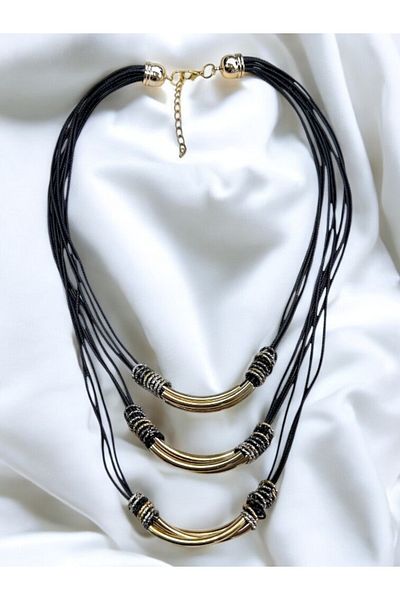 PETEK AKSESUAR Leather Rope Multi Rondela Necklace