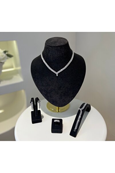 VİYA Nicole Zirkon Taşlı Takı Seti Kolye Küpe Yüzük Bileklik Set