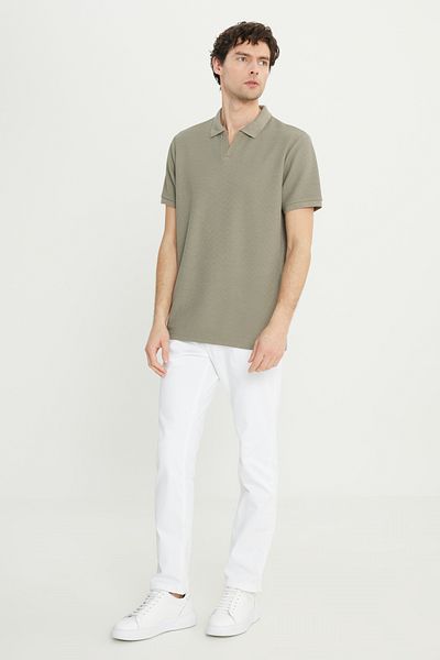 ALTINYILDIZ CLASSICS Ανδρικό μπλουζάκι με λεπτή εφαρμογή Khaki Slim Fit Polo Jacquard Stretchy T-shirt