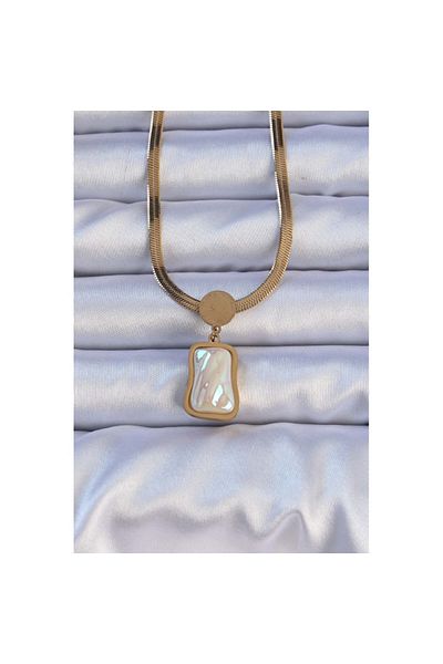 Skygo Gold Colored 316L Steel Italian Chain Crushed Stone Necklace - Tj-Bko9207