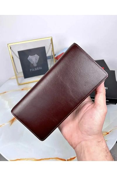 KRATOS Leather Wallet-Genuine Leather Hand Strap Wallet with Phone Compartment-Bitter Brown