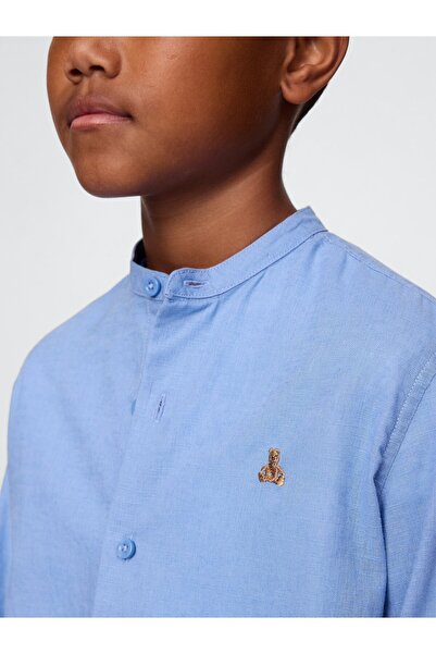 GAP Erkek Çocuk Mavi Brannan Bear İşlemeli Keten Karışımlı Gömlek