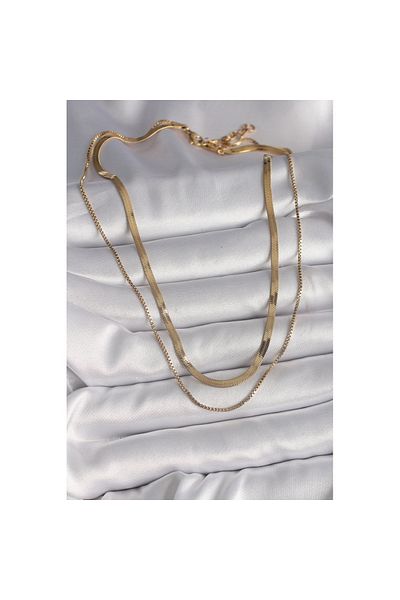 Skygo 316L Steel Gold Color 2-Piece Italian Chain Model Women's Necklace - Tj-Bko9734