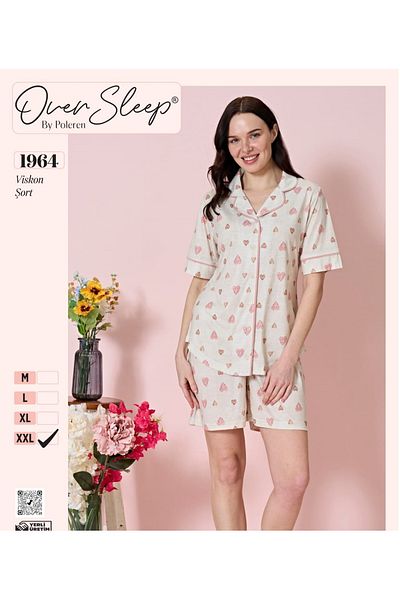 Over Sleep by Poleren Buttoned Short Sleeve Women's Pajama Suit 1964