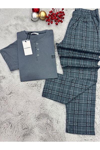 pijamaworld Short Sleeve Men's Pajama Suit with Long Pockets