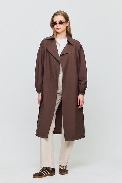 Rays 4579A Belted Elastic Sleeve Trench Coat and Brown