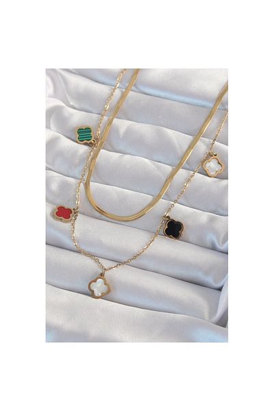 Skygo Gold Colored 316l Steel Italian Chain Enamel Clover Necklace - Tj-bko8973